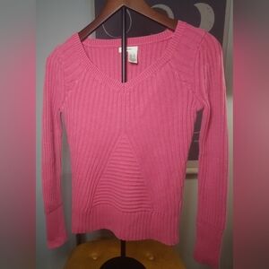 Vintage Womens DKNY Jeans Pink V-Neck Ribbed Sweater XS